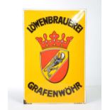 Reserve: 250 EUR    Enamel Sign, "Loewenbrauerei Grafenwoehr", convex, min. paint d., one small spot