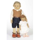 Reserve: 450 EUR    Steiff, Boy + Girl, Germany pw, clothes probably renewed    Steiff, Junge +