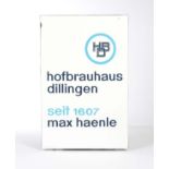 Reserve: 90 EUR    Enamel Sign "Hofbraeuhaus Dillingen ", folded, min. paint d., 1 little point with