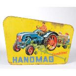 Reserve: 30 EUR    Tin Sign 2x "Hanomag", embossed, paint d., rust d., bend right lower side,