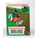 Reserve: 30 EUR    Tin Sign "Vogel & Noot Landmaschinen", flat, min. paint d., rust d., bends +