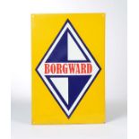 Reserve: 150 EUR    Enamel Sign "Borgward", folded, small chipping lower right side, border