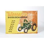 Reserve: 30 EUR    Tin Sign "Dieselschlepper", flat paint d., rust d., right side with severe rust