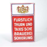 Reserve: 380 EUR    Enamel Sign, "Fuerstlich Thurn und Taxis'sche Brauerei Schierling", convex, min.