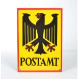 Reserve: 60 EUR    Enamel Sign "Postamt", folded, adhesive residues on rear side, otherwise very