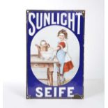 Enamel Sign, "Sunlicht Seife", around 1910, very rare, convex, paint d., paint partially chipped off