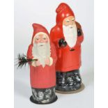 Reserve: 65 EUR    Erzgebirge, 2 x Santa Claus, Germany, paper mache, C 1    Erzgebirge, 2
