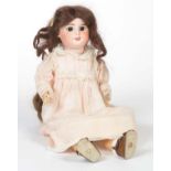 Reserve: 110 EUR    French Doll with Head out of Porcelain, mrked "SF BJ 60", brown sleeping exes, 4