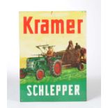 Reserve: 50 EUR    Tin Sign "Kramer Schlepper", flat, min. paint d.,1  bend above, otherwise good