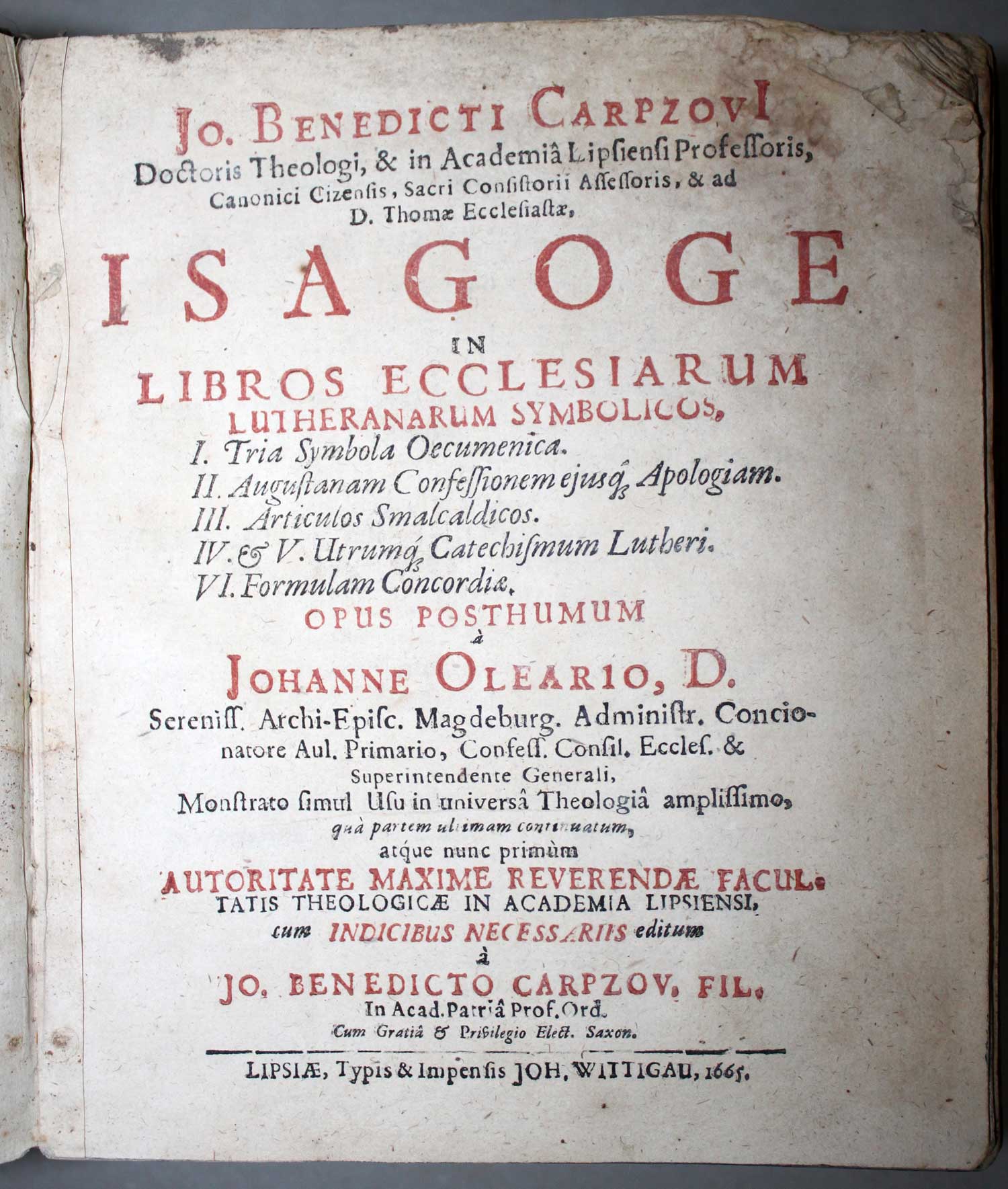 Carpzov,J.B. Isagoge In Libros Ecclesiarum Lutheranarum Symbolicos... I. Tria Symbola Oecumenica. - Image 4 of 5