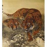 OHASHI SUISEKI (1865-1945)
A PAIR OF TIGERS ON THE HUNT
Japan, Meiji period (c. 1900-1912). 94 x