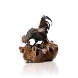 A LARGE BRONZE OKIMONO OF A ROOSTER
Japan, Meiji period (1868-1912). Height 38 cm.
Marked: