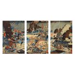 UTAGAWA KUNIYOSHI (1797-1861)
THE BATTLE OF ODAI CASTLE
Japan, c. 1847-50. 35 x 74.5 cm.
Woodblock