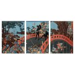 UTAGAWA KUNIYOSHI (1797-1861)
CHÔHI DEFENDING CHÔHAN BRIDGE
Japan, dated 1852. 35 x 74.5 cm.