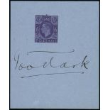 Postal Stationery - 1946 6d Stamp Die Proof in deep purple on blue paper, 75x91mm, endorsed "Too