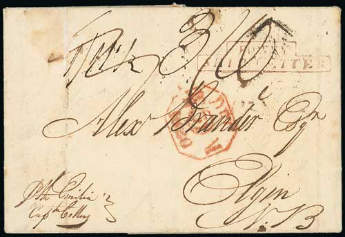 Other Ports - Fowey. 1820 Entire letter from St. Michael, Azores, to Scotland "p the Emilia. Capt.