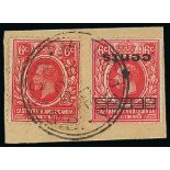 1912-22 King George V Stamps - 1920 (Dec 31) Piece bearing 6c scarlet and 4c on 6c with variety