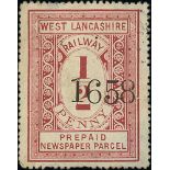 Railways - West Lancashire Railway. c.1890 Prepaid Newspaper Parcel small size ½d (torn, unlisted by