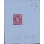 Postal Stationery - 1946 6d Stamp Die Proof in the issued colour on blue paper, 75x92mm, numbered "