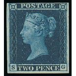 1841 2d Blues - SG Imprimateur, close at top with good margins on the other sides, no gum, fine