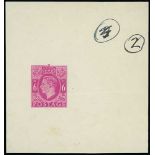 Postal Stationery - 1943 6d Stamp Die Proof in pink on white gummed paper, 79x84mm, numbered "2",