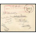 1918-20 Pioneer Flights - 1919 (Feb 24) Stampless O.A.S cover to England signed S.A Winson, Capt.,
