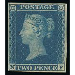 1841 2d Blues - Mint or unused stamps comprising NF with a violet tinge, four margins, no gum; JL,
