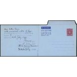 Postal Stationery - 1949 6d Air letters, format AF2, one overprinted "CANCELLED" (12x2mm) and