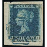 1841 2d Blues - BF Tied to piece by a fine Maltese Cross in blue, very close at top, large margins