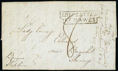 Other Ports - St Mawes. 1841 Entire letter from Jamaica to Surrey per "Barque Sophia" with a