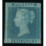 1841 2d Blues - Mint or unused stamps comprising CF, touched at right, part gum; JD, two margins,