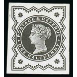 Other Stamps - 1887 ½d, 2½d, 3d and 6d Die Proofs in black on white glazed card, all cut down to