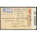 First World War, 1914-19 - Express Censorship. 1917 3d Registration envelope franked 6d and 1/- (2),