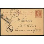 - 1896 India ¼a Postcard posted locally in Zanzibar to a German sailor on the S.M.S "Condor", the