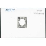 King Edward VII Stamps - 1902 ½a Frame Die Proof in black on white glazed card, 92x60mm, stamped "