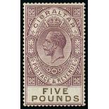 - 1925 £5 Violet and black superb mint. S.G. 108, £1,600. Photo on Page 105.