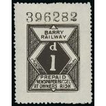 Railways - Barry Railway. 1895 Newspaper Parcel 1d single with serial number below and pair with