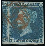 1841 2d Blues - FE Cancelled by "466" numeral of Liverpool in red, a large part of the left stamp