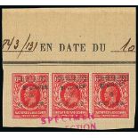 1912-22 King George V Stamps - Strip of three each handstamped "SPECIMEN" type K2, affixed to