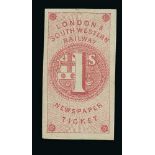 Railways - London & South Western Railway. 1855 Newspaper ticket imperf 1d (3), 2d (3), 4d (3) all