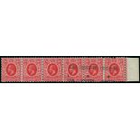 1912-22 King George V Stamps - Strip of six with margin at right, the surcharge misplaced and