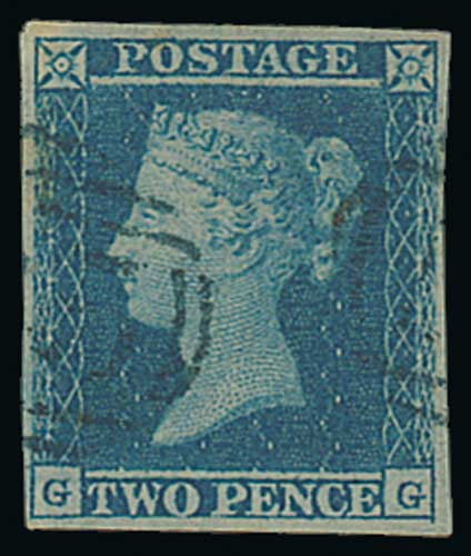 1841 2d Blues - Used stamps with numeral cancels in blue comprising singles (5) and a pair, GG