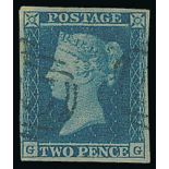 1841 2d Blues - Used stamps with numeral cancels in blue comprising singles (5) and a pair, GG