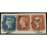 Other Stamps - Piece bearing 1840 2d blue NB plate 1 and two 1841 plate 22 1d reds (ID and JJ,