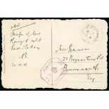 Great Britain - 1918 (Nov 12) Similar stampless O.A.S postcard from the same correspondence, written