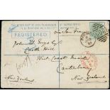 Localities - Penryn. 1880-86 2d Registration envelopes to New Zealand via San Francisco, the 1880