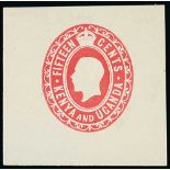 King George V Postal Stationery - 1924 15c Red envelope stamp Die Proof on thin white wove paper,