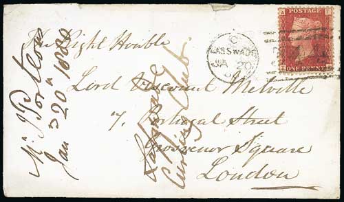 Other Stamps - 1880 Cover to London bearing 1d red plate 225 tied by Lasswade 344 duplex. S.G. £