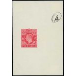 Postal Stationery - 1943 6d Stamp Die Proof in red on white paper, 63x94mm, numbered "4", fine and