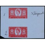 Postal Stationery - 1953 6d Air letter stamp, Die Proofs with differing shades of red to the frame